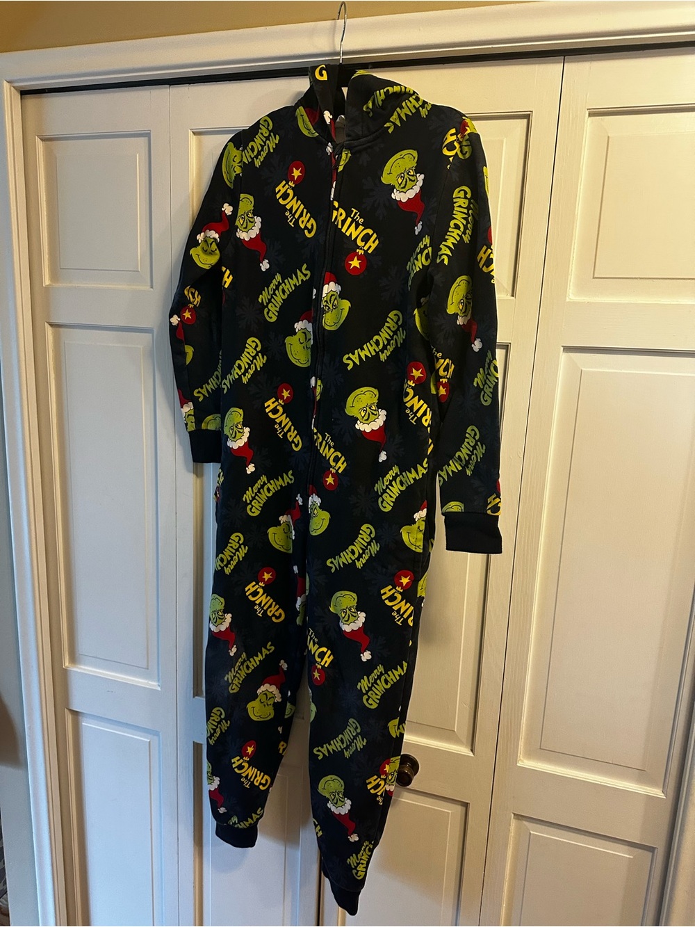 H&M Black Grinch Print Fleece One-Piece Pajama